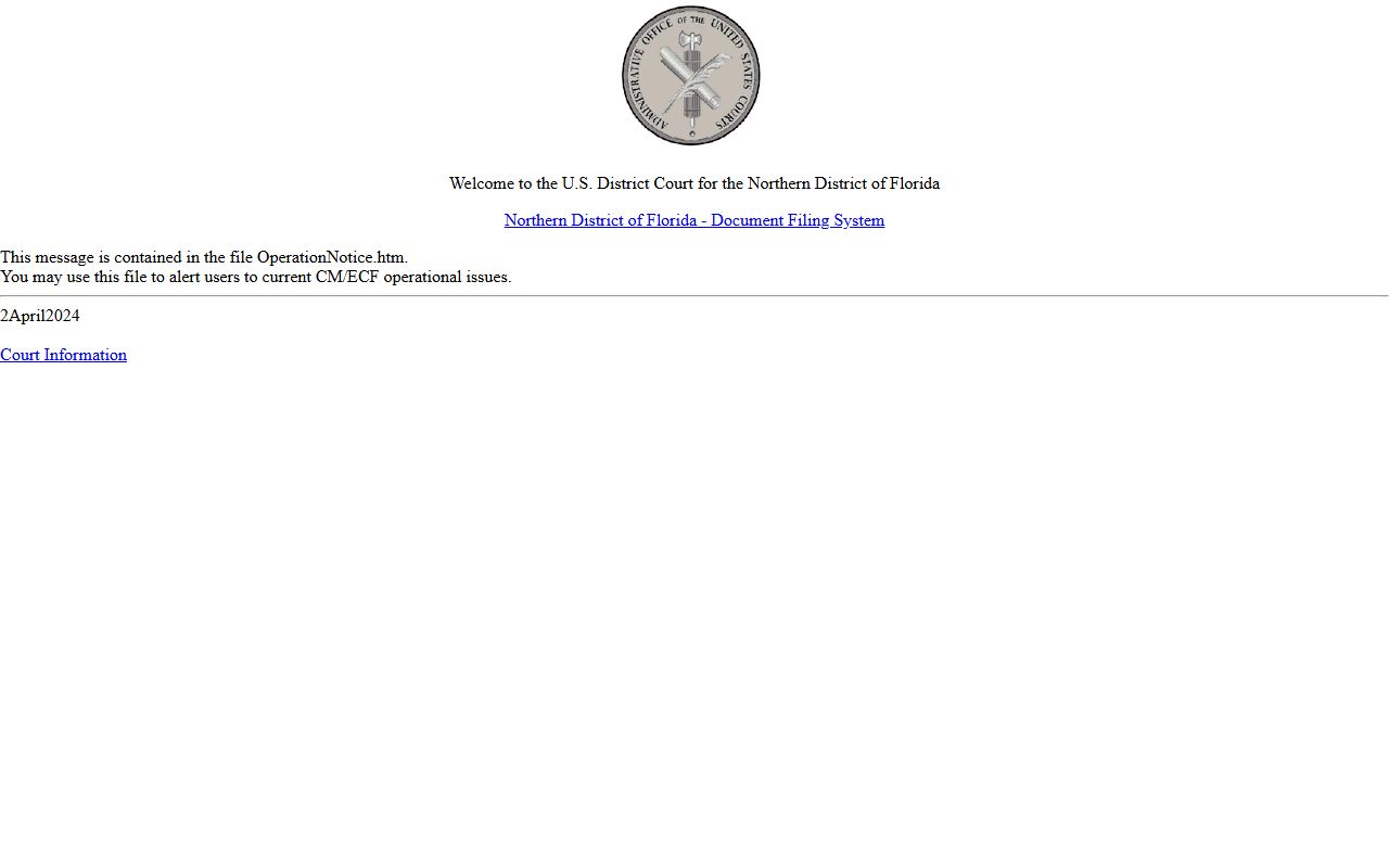 Northern District of Florida CM/ECF federal filing portal near Escambia County