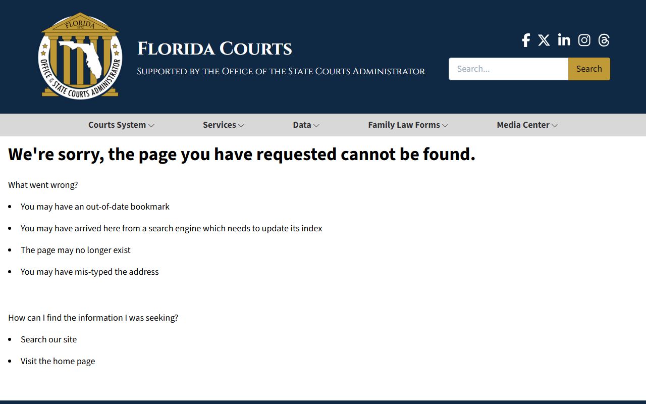 Florida Courts public access page for Escambia County court records