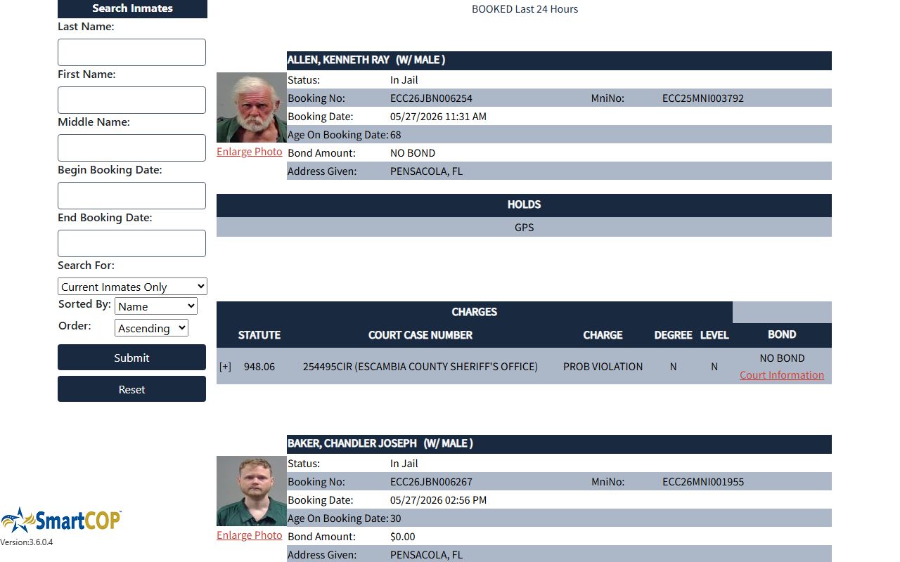 Escambia County Jail View inmate lookup for inmate records