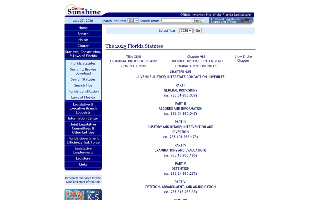 Florida Statutes Chapter 985 juvenile confidentiality for Escambia County public records