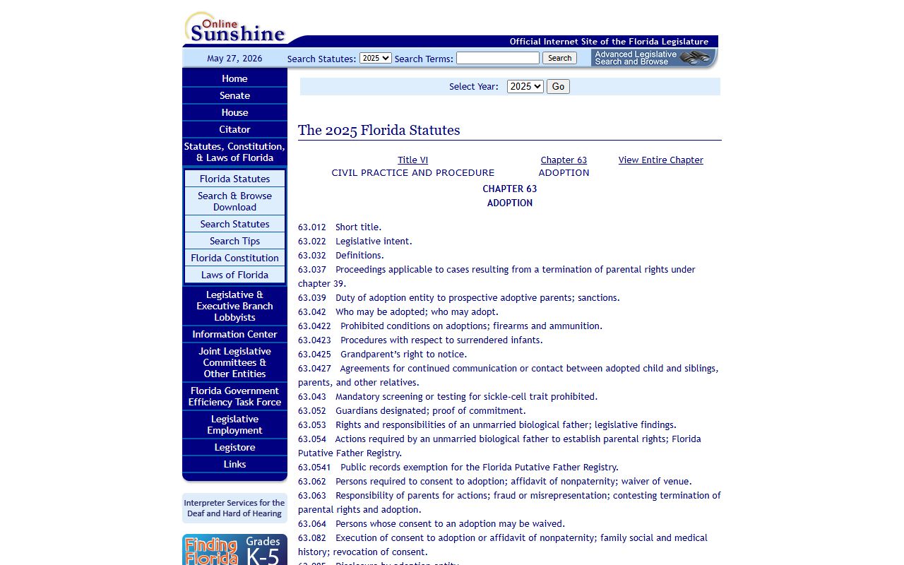 Florida Statutes Chapter 63 adoption confidentiality for Escambia County public records