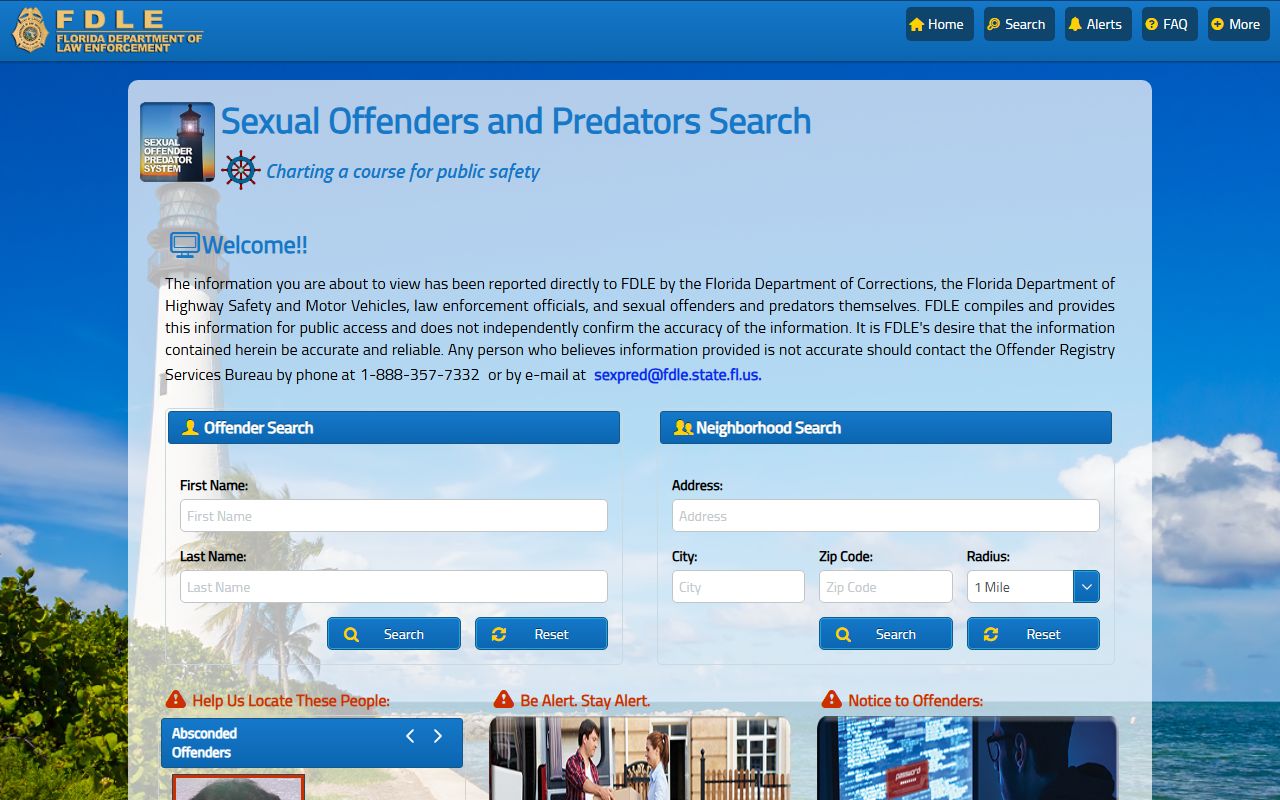 FDLE sex offender registry search for Escambia County released inmates